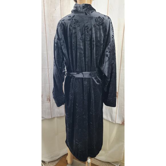 Laurel Rose Country Blk Crushed Velvet Robe Women L Pocket‎ Belt Oversize Unisex - Picture 8 of 8